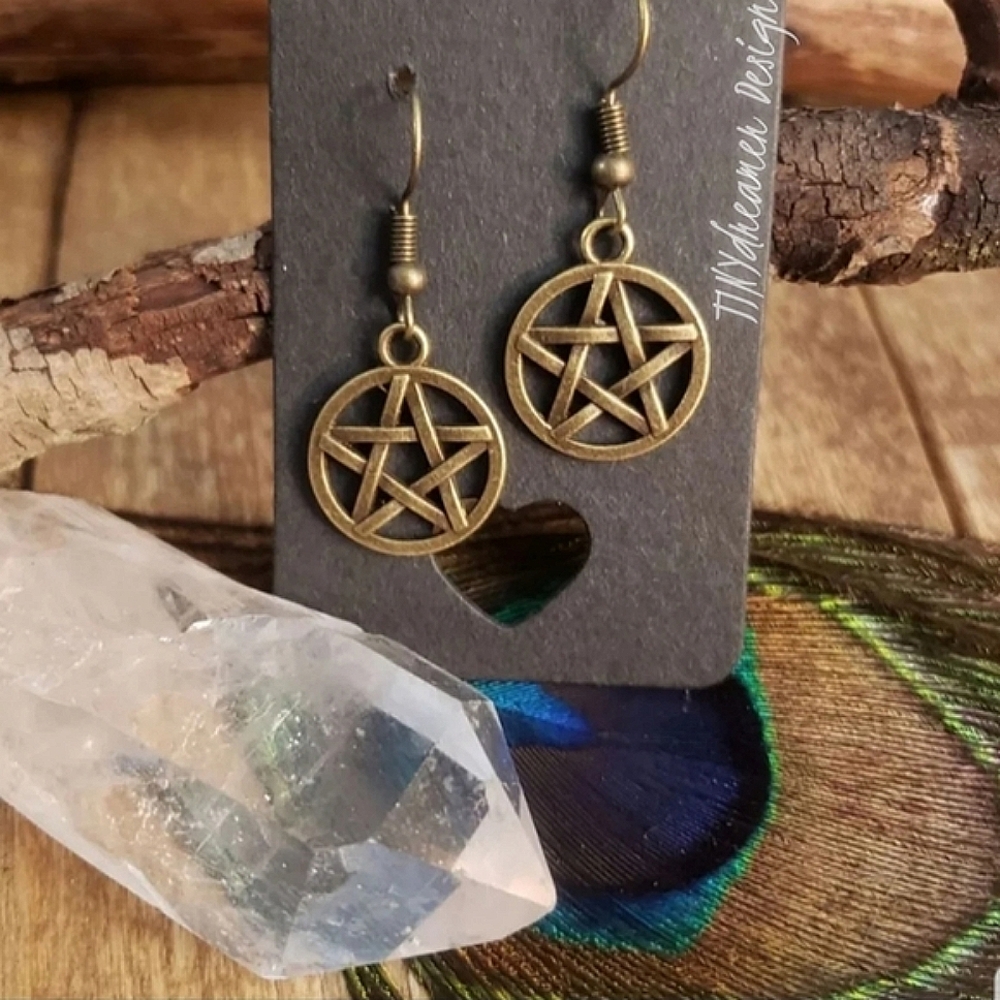 Small Pentagram earrings Antique Bronze Witch~Witchy~Wiccan~Pagan~Protection~
